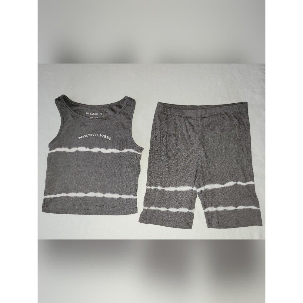 Primark Size 8-9 Years Gray Tie Dye Ribbed Tank and Bike Shorts Outfit Set